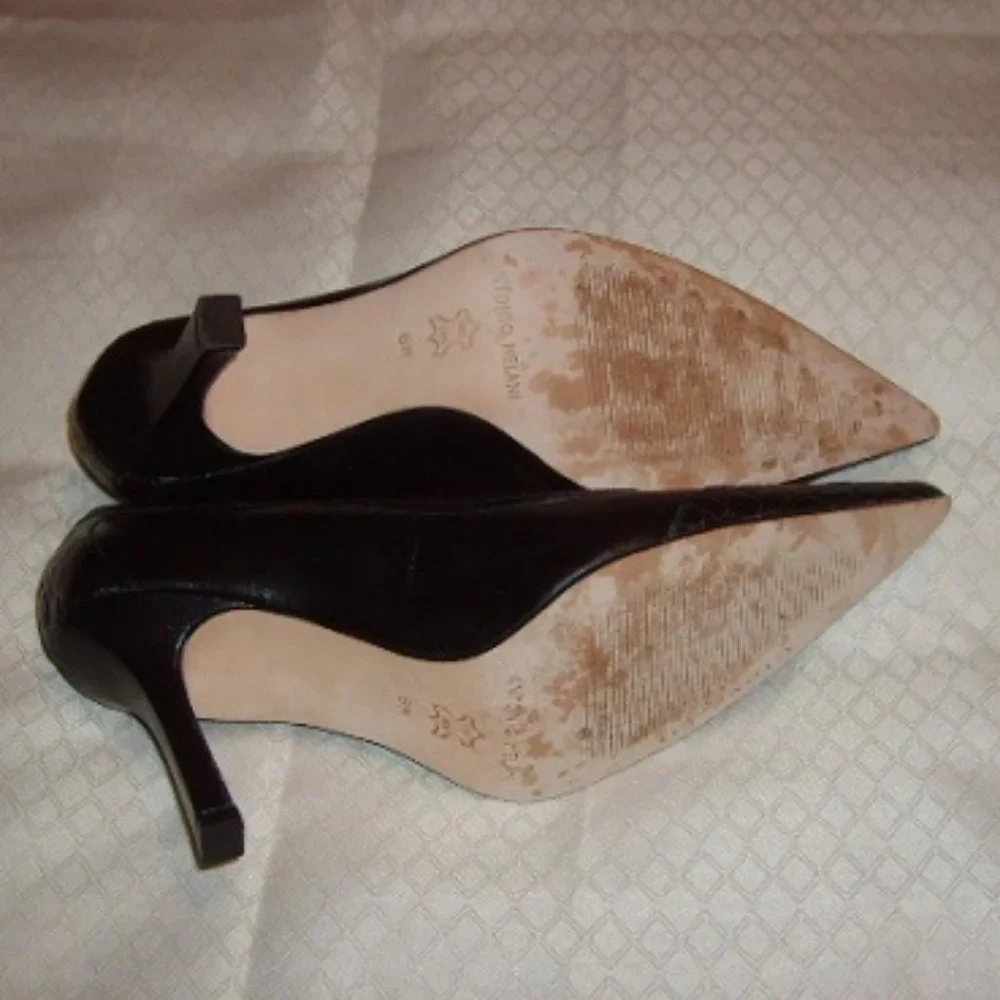 Shoes Antonio Melani 8M Black Leather 3.5" Heels Glove Fit Pointed Toe Dressy - Picture 4 of 4